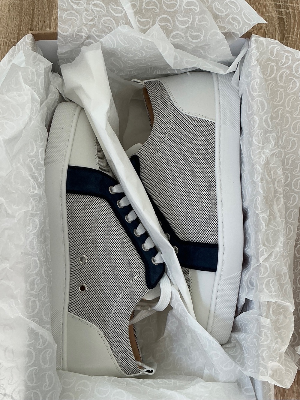 Christian Louboutin White & Navy Mesh Low-Top Sneakers (BRAND NEW) - Picture 2 of 5